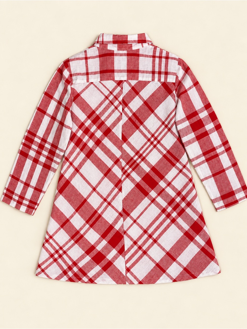 FLAX 100% Linen Red & White Plaid Button-Down Tunic/Jacket - Picture 2 of 5